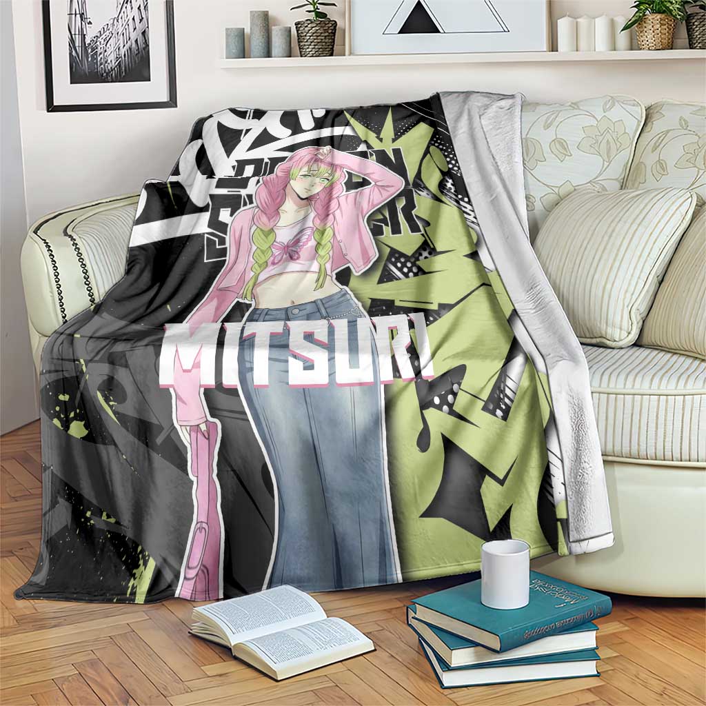 Mitsuri Kanroji Demon Slayer Blanket Green & Black Graffiti Anime