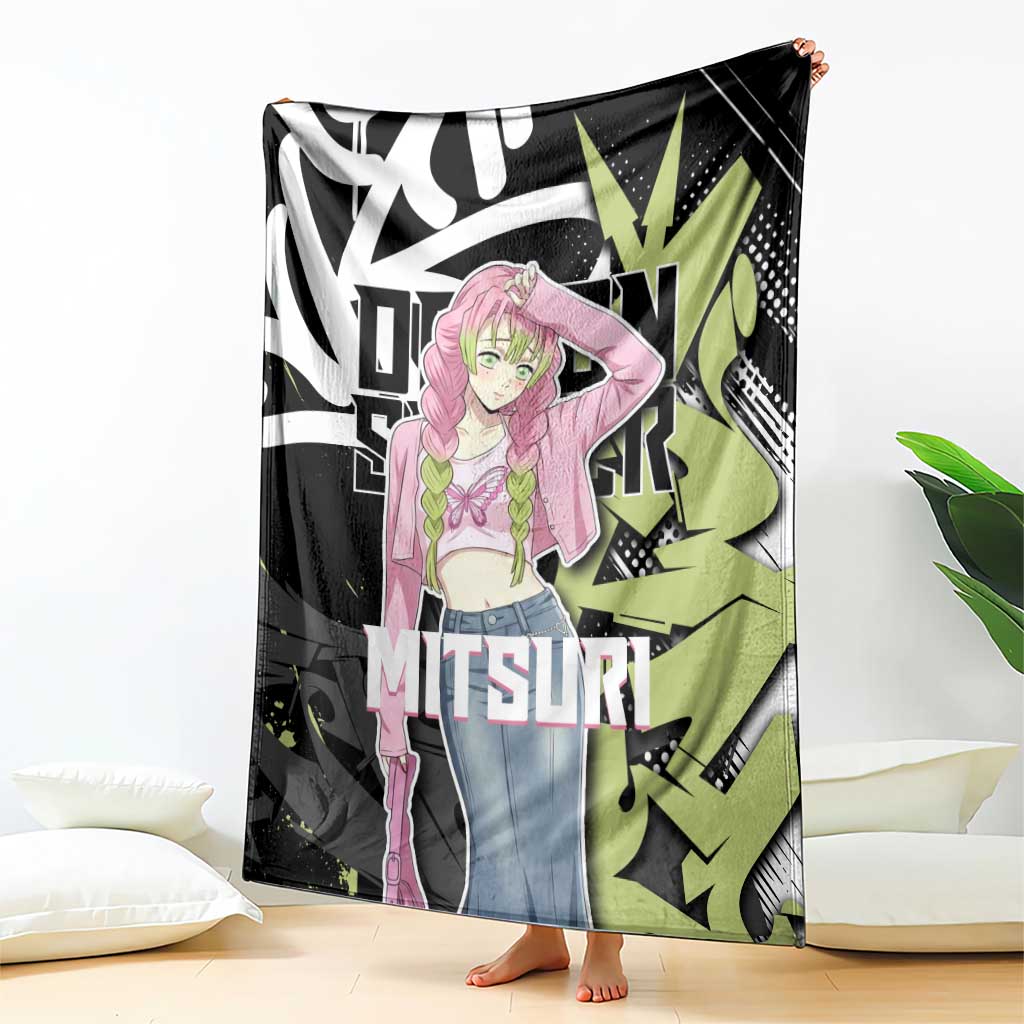Mitsuri Kanroji Demon Slayer Blanket Green & Black Graffiti Anime