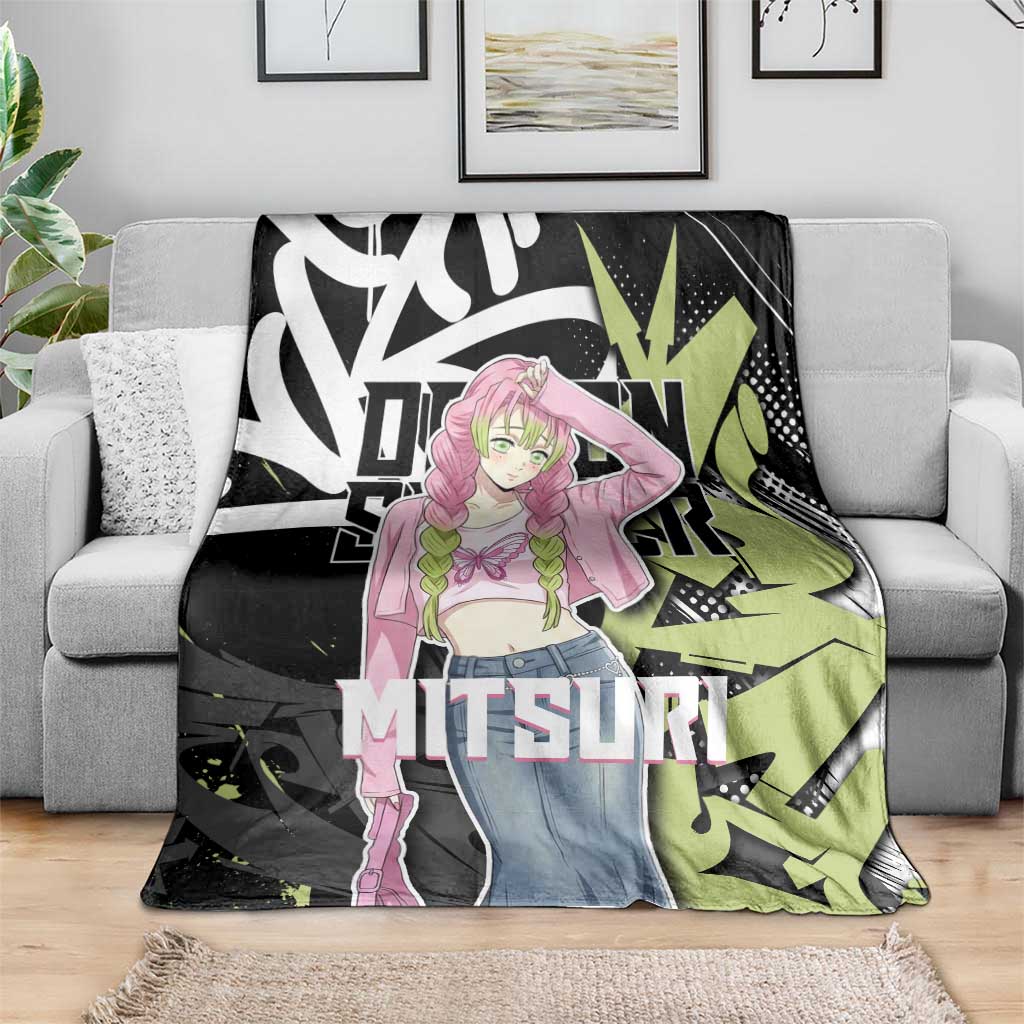 Mitsuri Kanroji Demon Slayer Blanket Green & Black Graffiti Anime