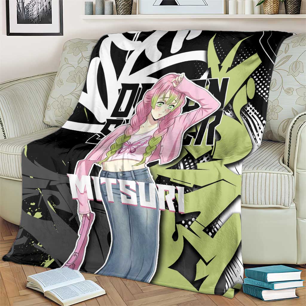 Mitsuri Kanroji Demon Slayer Blanket Green & Black Graffiti Anime