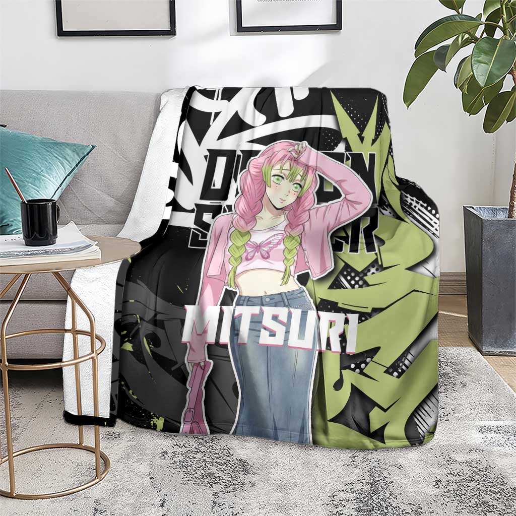 Mitsuri Kanroji Demon Slayer Blanket Green & Black Graffiti Anime