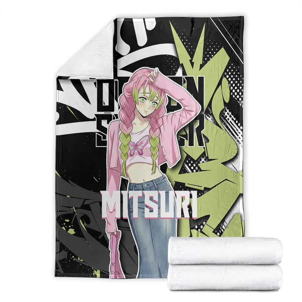 Mitsuri Kanroji Demon Slayer Blanket Green & Black Graffiti Anime