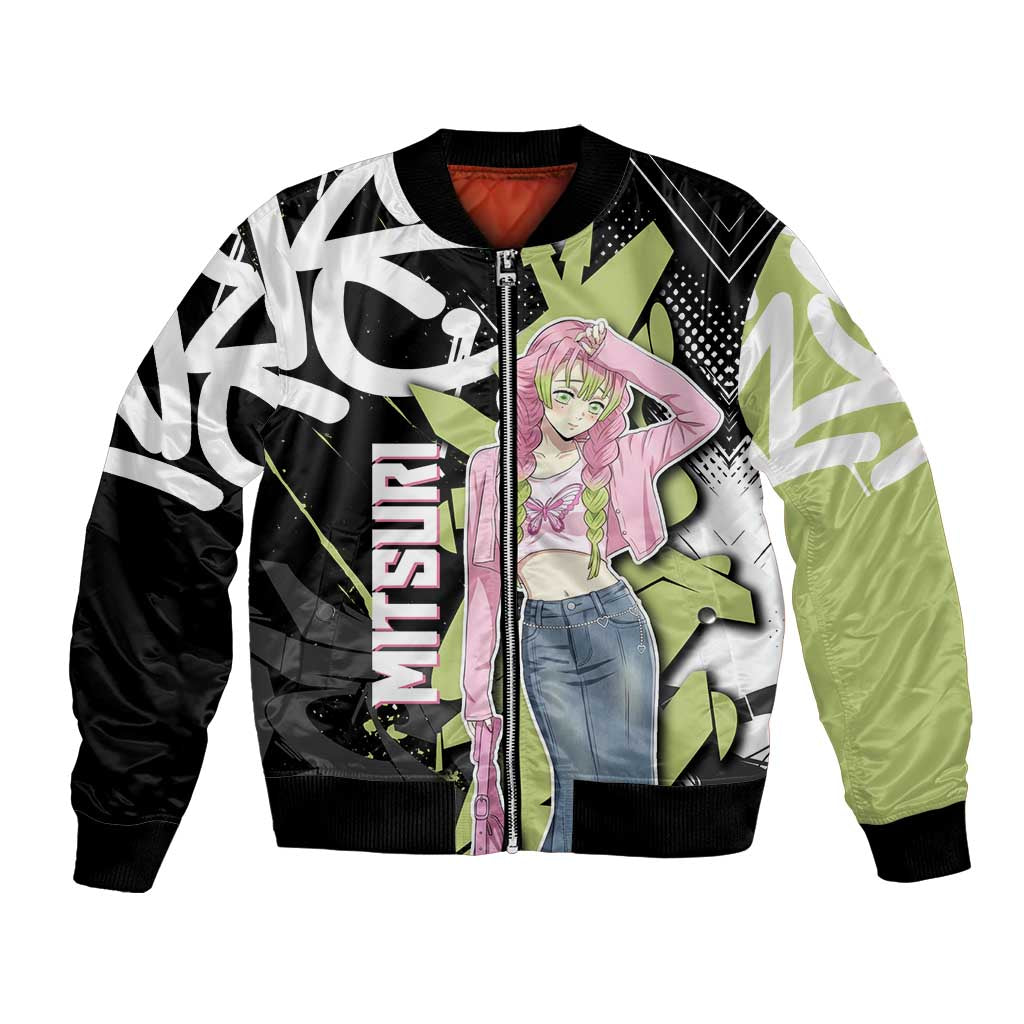 Mitsuri Kanroji Demon Slayer Bomber Jacket Green & Black Graffiti Anime