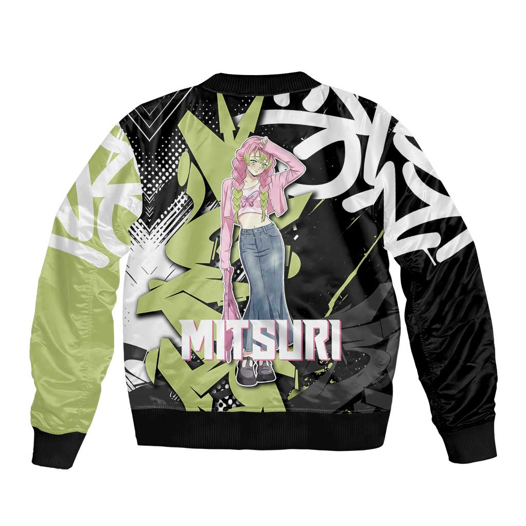 Mitsuri Kanroji Demon Slayer Bomber Jacket Green & Black Graffiti Anime