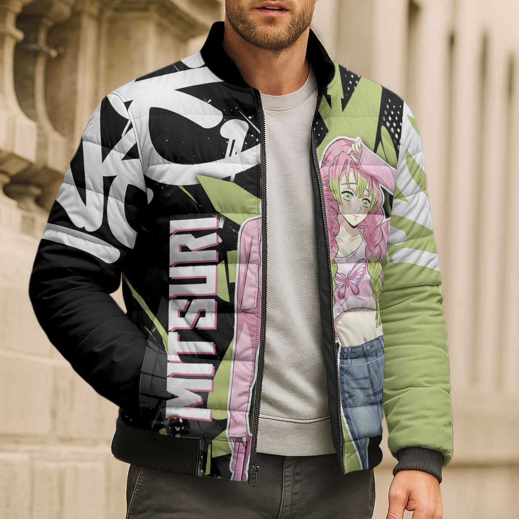 Mitsuri Kanroji Demon Slayer Bomber Puffer Jacket Green & Black Graffiti Anime