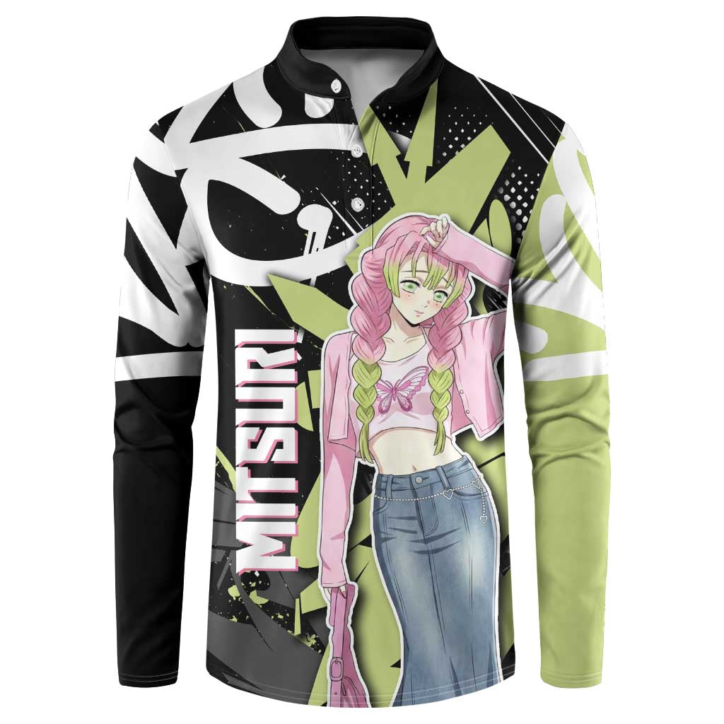 Mitsuri Kanroji Demon Slayer Button Sweatshirt Green & Black Graffiti Anime