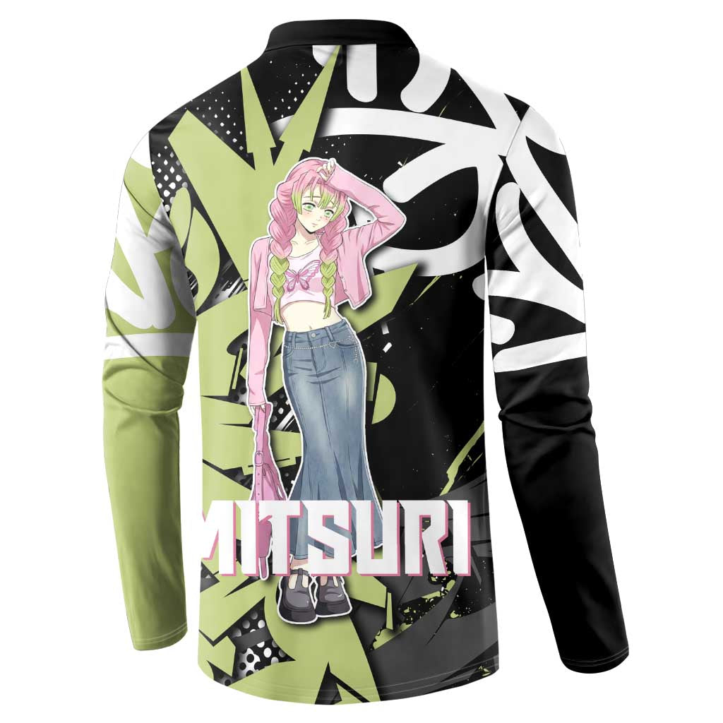 Mitsuri Kanroji Demon Slayer Button Sweatshirt Green & Black Graffiti Anime