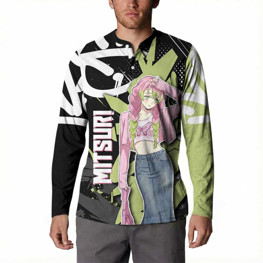 Mitsuri Kanroji Demon Slayer Button Sweatshirt Green & Black Graffiti Anime