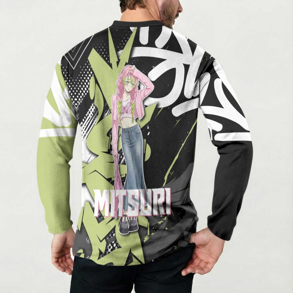 Mitsuri Kanroji Demon Slayer Button Sweatshirt Green & Black Graffiti Anime