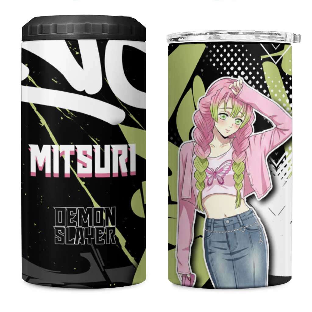 Mitsuri Kanroji Demon Slayer 4 in 1 Can Cooler Tumbler Green & Black Graffiti Anime