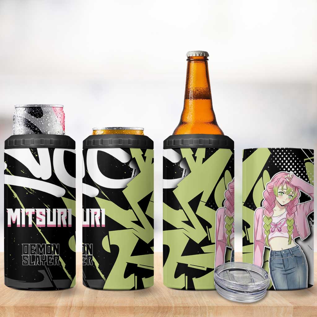 Mitsuri Kanroji Demon Slayer 4 in 1 Can Cooler Tumbler Green & Black Graffiti Anime