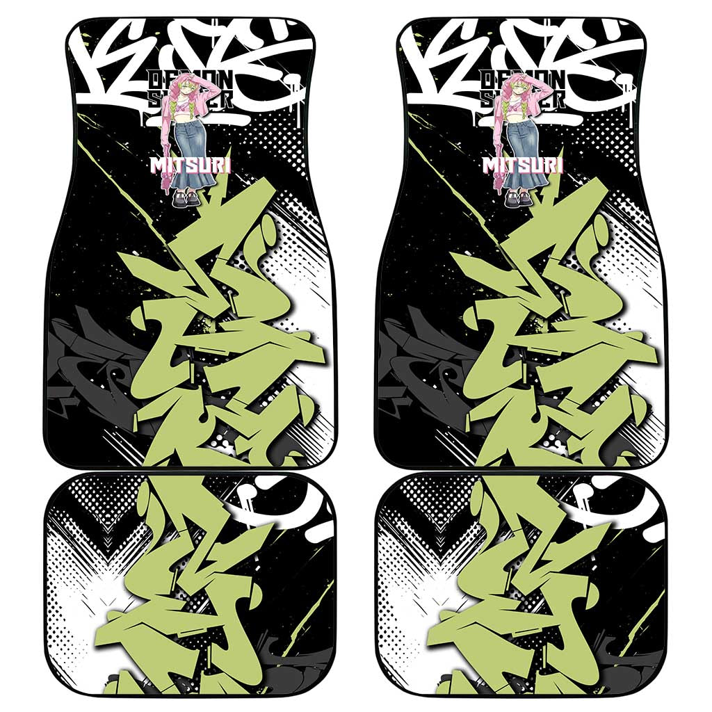 Mitsuri Kanroji Demon Slayer Car Mats Green & Black Graffiti Anime