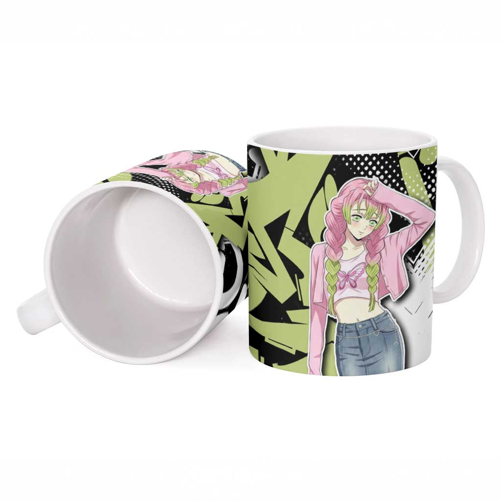 Mitsuri Kanroji Demon Slayer Ceramic Mug Green & Black Graffiti Anime