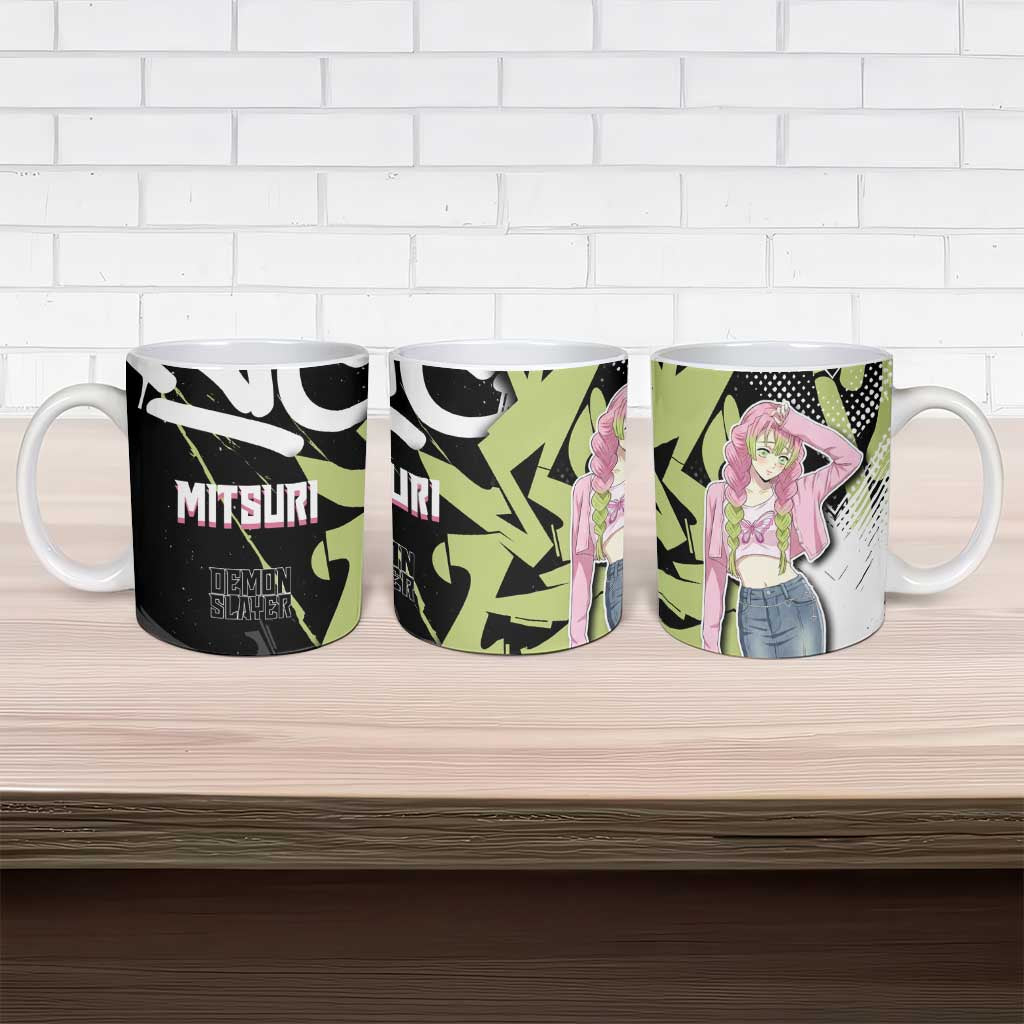 Mitsuri Kanroji Demon Slayer Ceramic Mug Green & Black Graffiti Anime