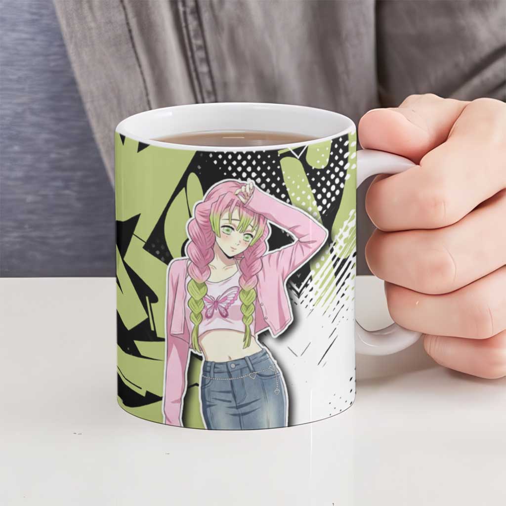 Mitsuri Kanroji Demon Slayer Ceramic Mug Green & Black Graffiti Anime