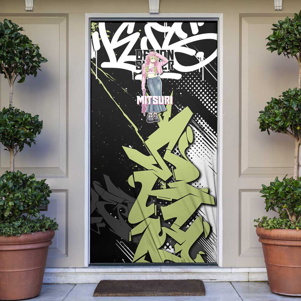 Mitsuri Kanroji Demon Slayer Door Cover Green & Black Graffiti Anime