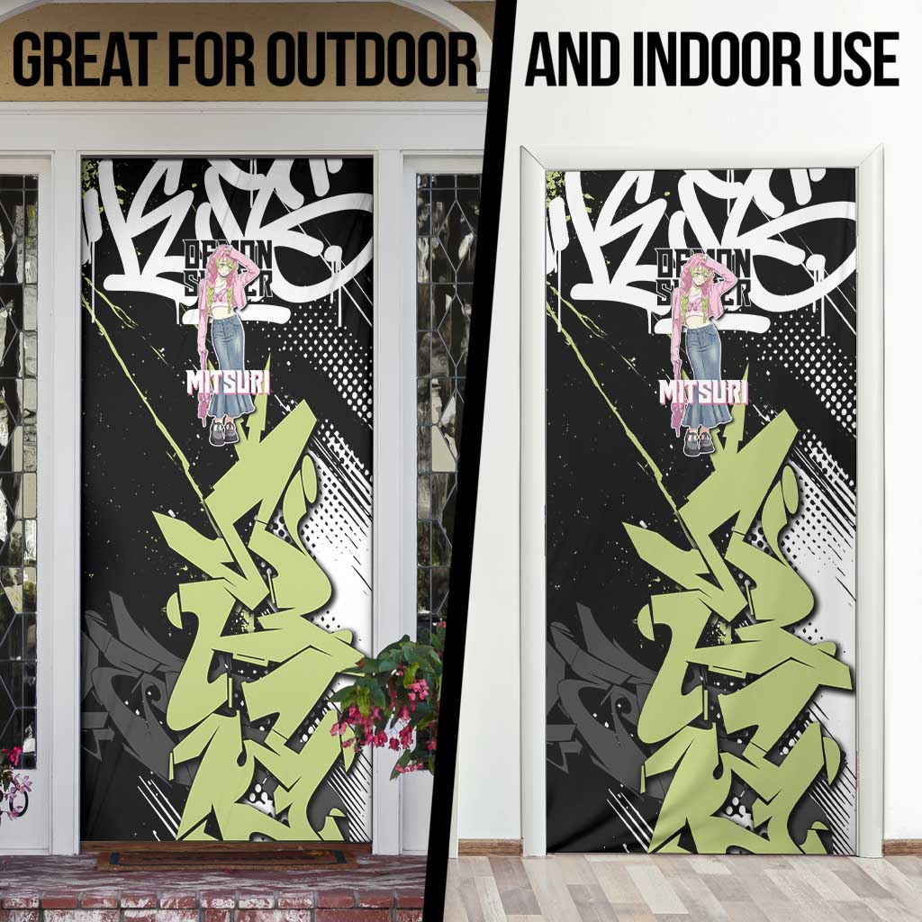 Mitsuri Kanroji Demon Slayer Door Cover Green & Black Graffiti Anime