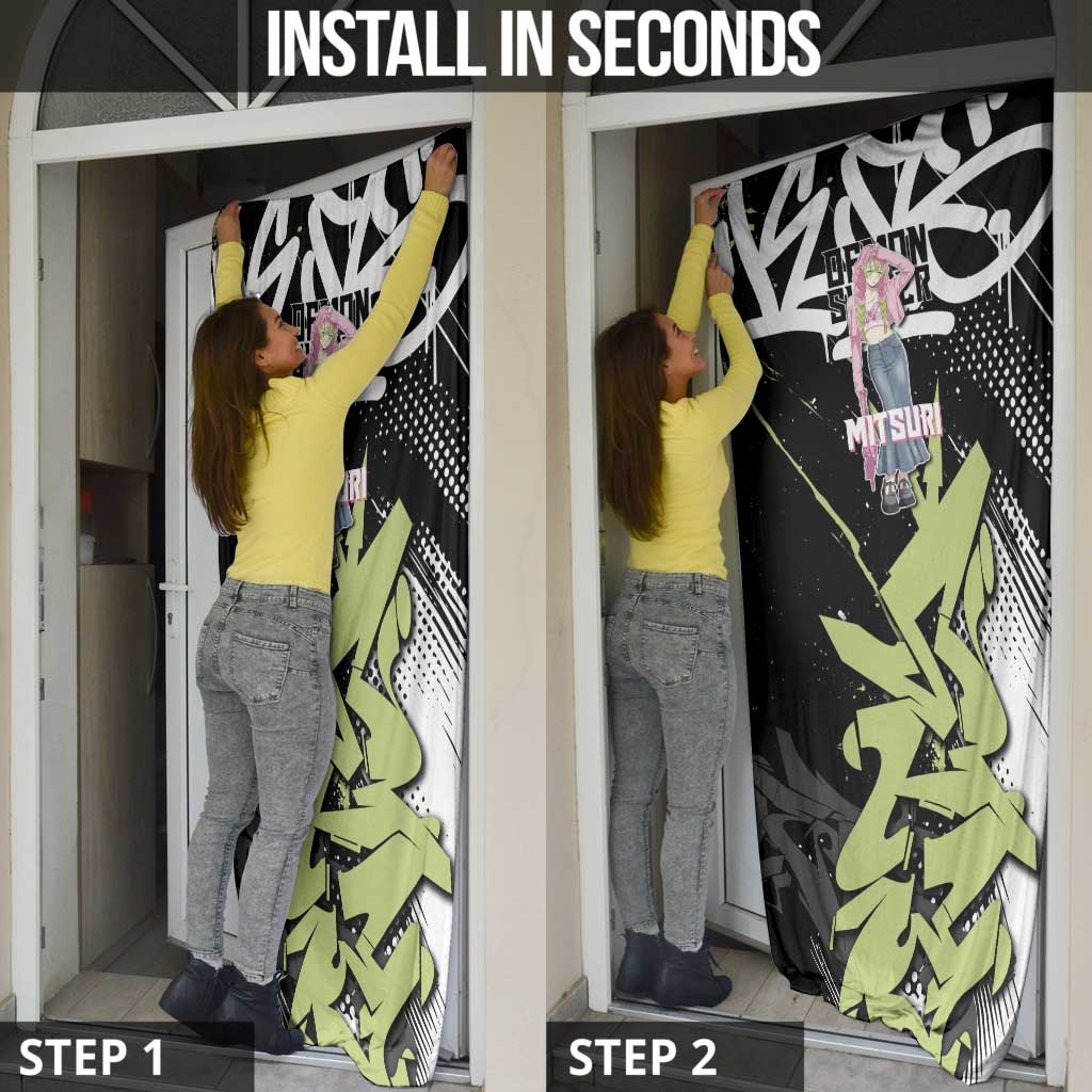 Mitsuri Kanroji Demon Slayer Door Cover Green & Black Graffiti Anime