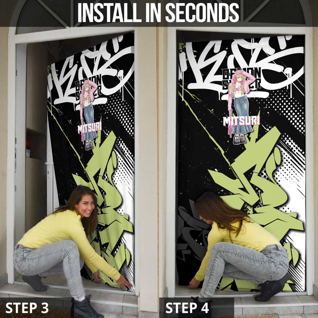 Mitsuri Kanroji Demon Slayer Door Cover Green & Black Graffiti Anime
