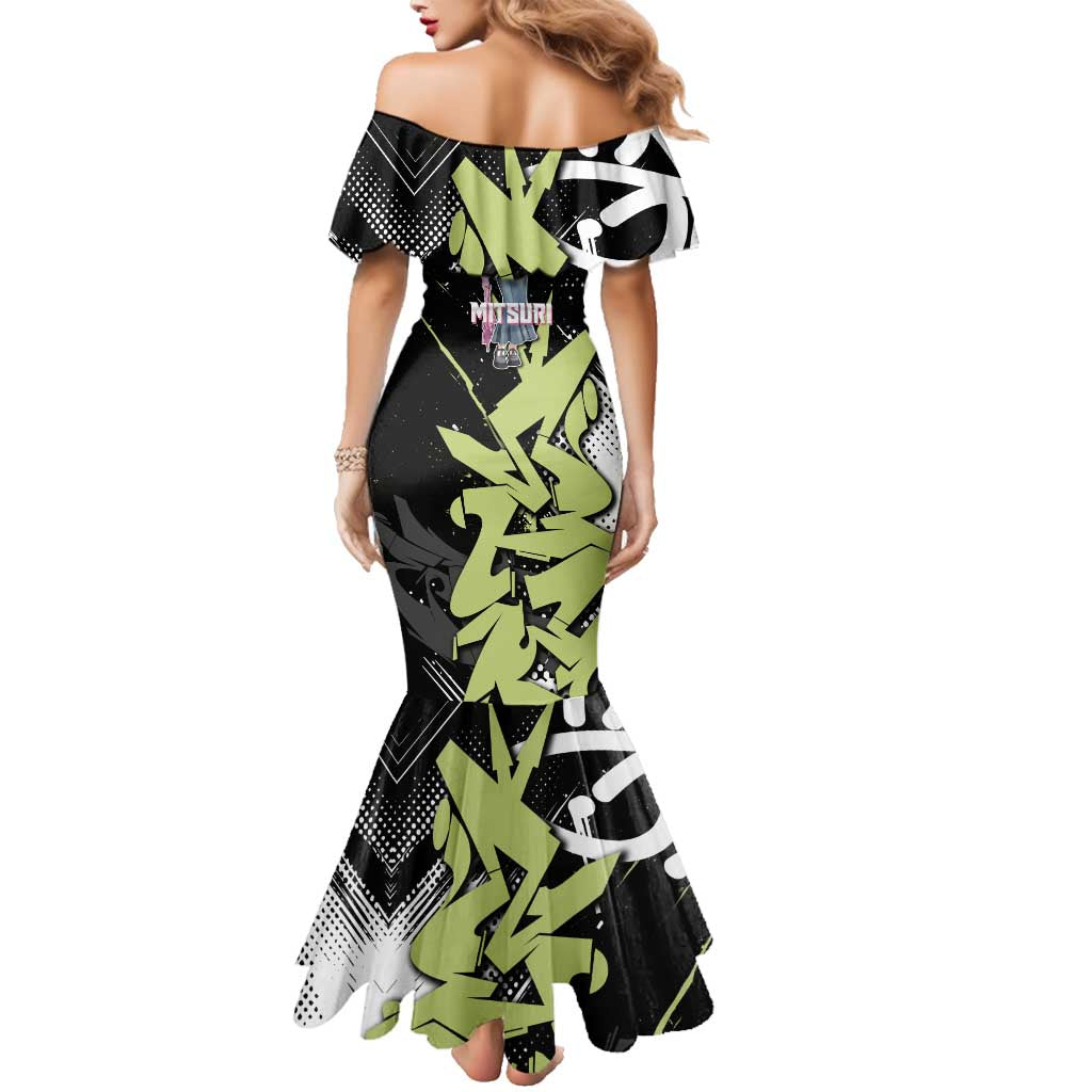 Mitsuri Kanroji Demon Slayer Family Matching Mermaid Dress and Hawaiian Shirt Green & Black Graffiti Anime
