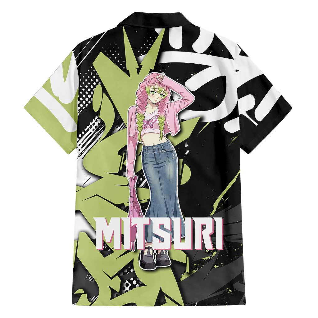 Mitsuri Kanroji Demon Slayer Family Matching Puletasi and Hawaiian Shirt Green & Black Graffiti Anime