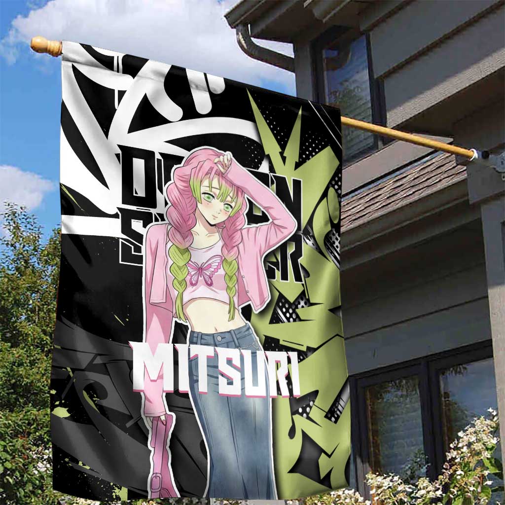 Mitsuri Kanroji Demon Slayer Garden Flag Green & Black Graffiti Anime
