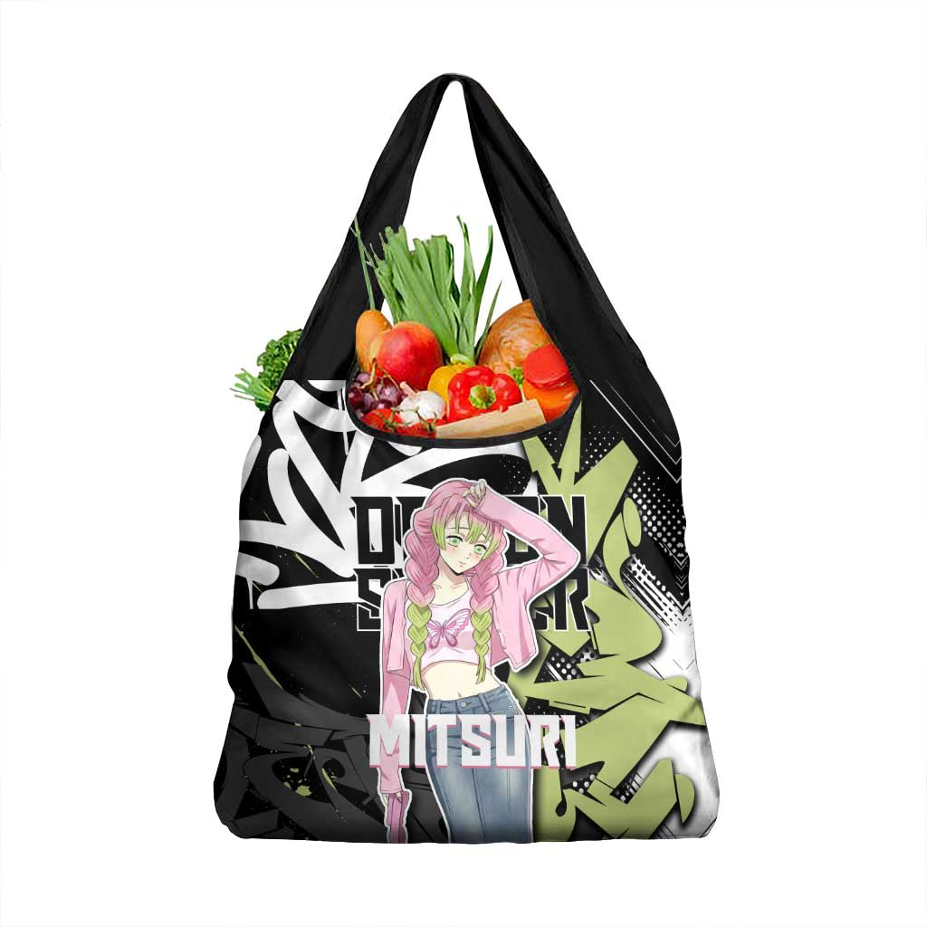 Mitsuri Kanroji Demon Slayer Grocery Bag Green & Black Graffiti Anime