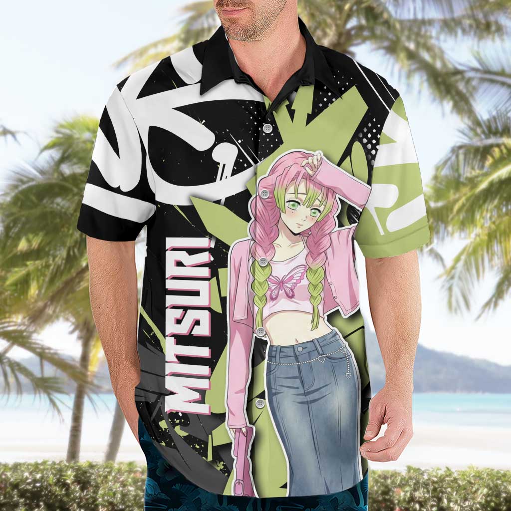 Mitsuri Kanroji Demon Slayer Hawaiian Shirt Green & Black Graffiti Anime