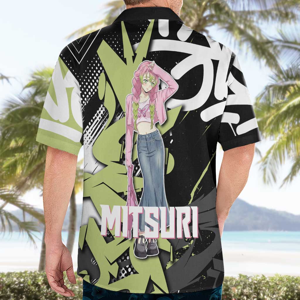 Mitsuri Kanroji Demon Slayer Hawaiian Shirt Green & Black Graffiti Anime