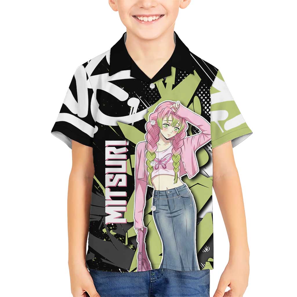 Mitsuri Kanroji Demon Slayer Hawaiian Shirt Green & Black Graffiti Anime
