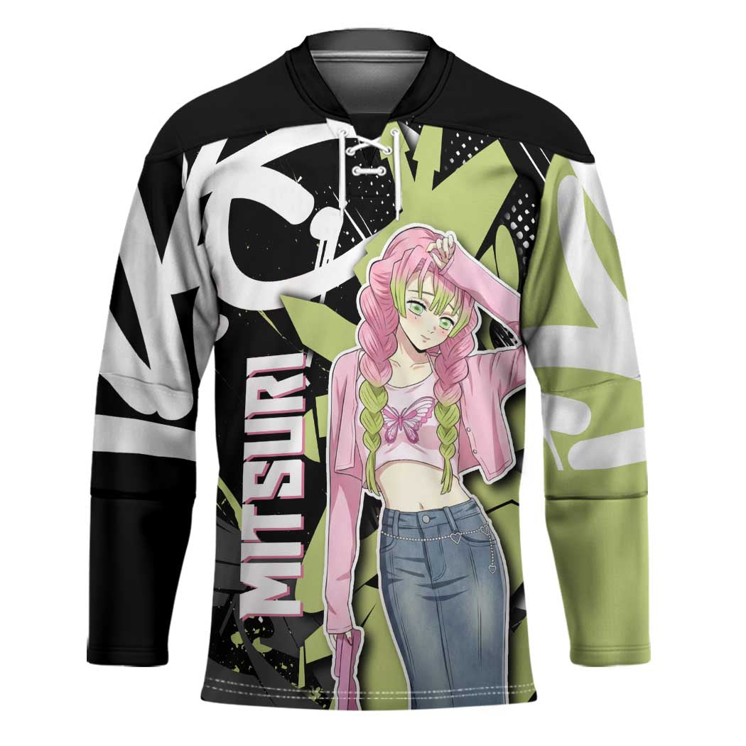 Mitsuri Kanroji Demon Slayer Hockey Jersey Green & Black Graffiti Anime