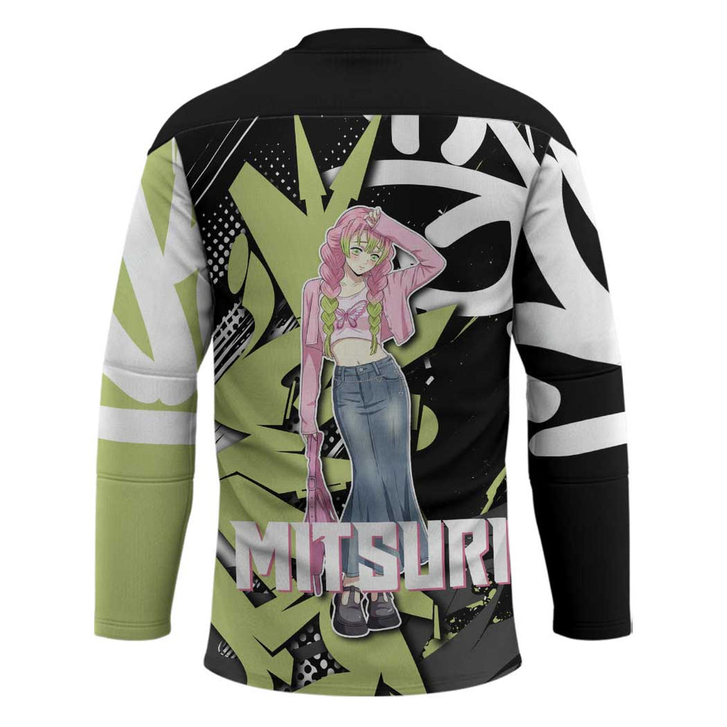 Mitsuri Kanroji Demon Slayer Hockey Jersey Green & Black Graffiti Anime