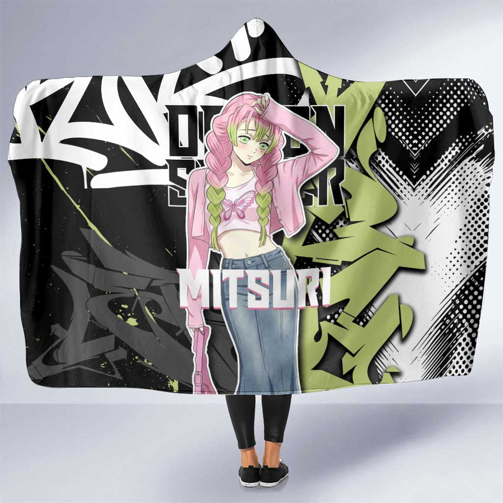 Mitsuri Kanroji Demon Slayer Hooded Blanket Green & Black Graffiti Anime