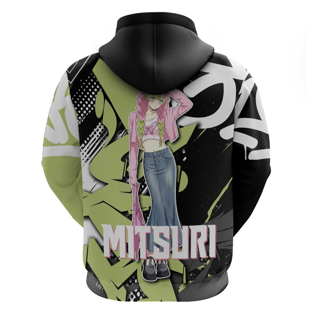 Mitsuri Kanroji Demon Slayer Hoodie Green & Black Graffiti Anime