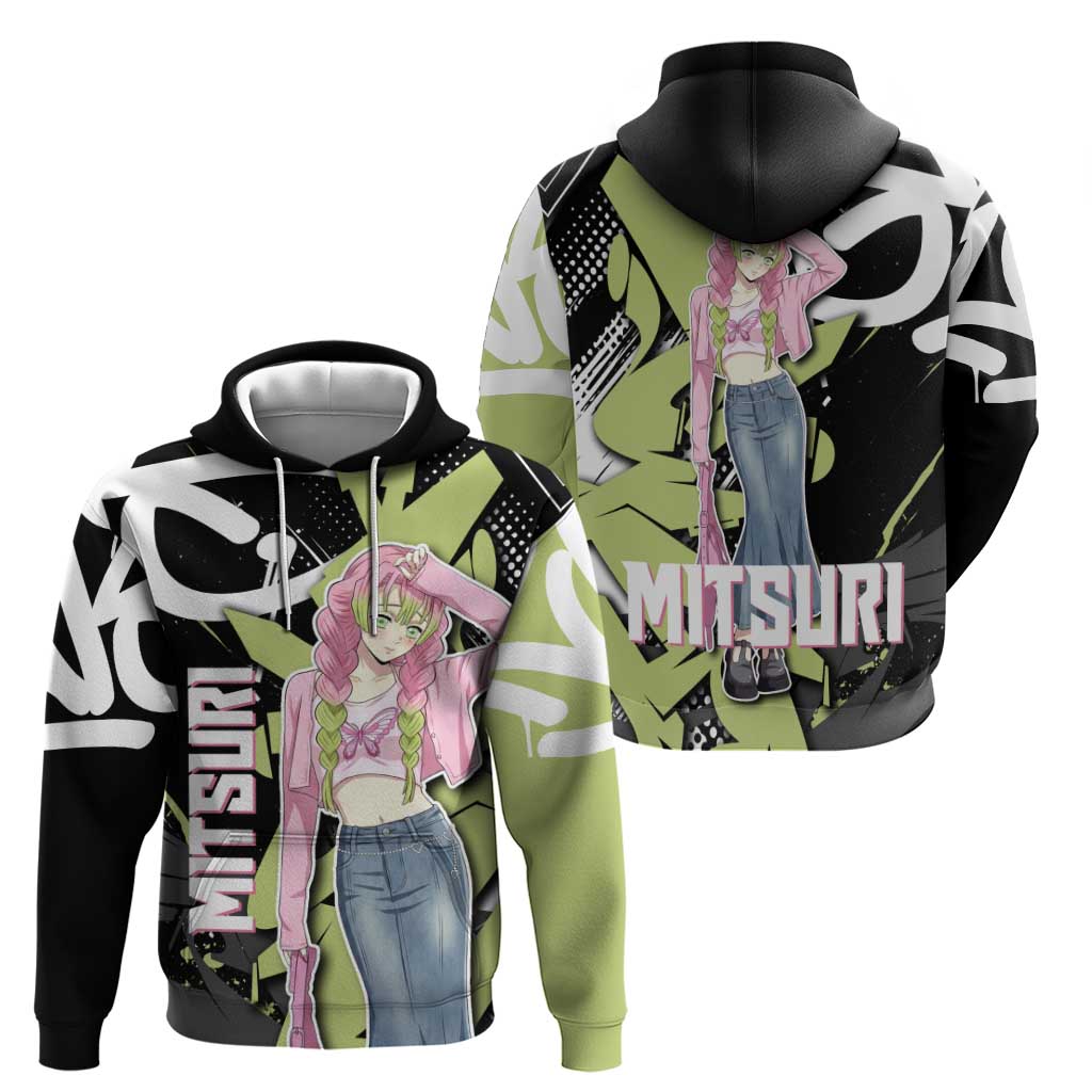 Mitsuri Kanroji Demon Slayer Hoodie Green & Black Graffiti Anime