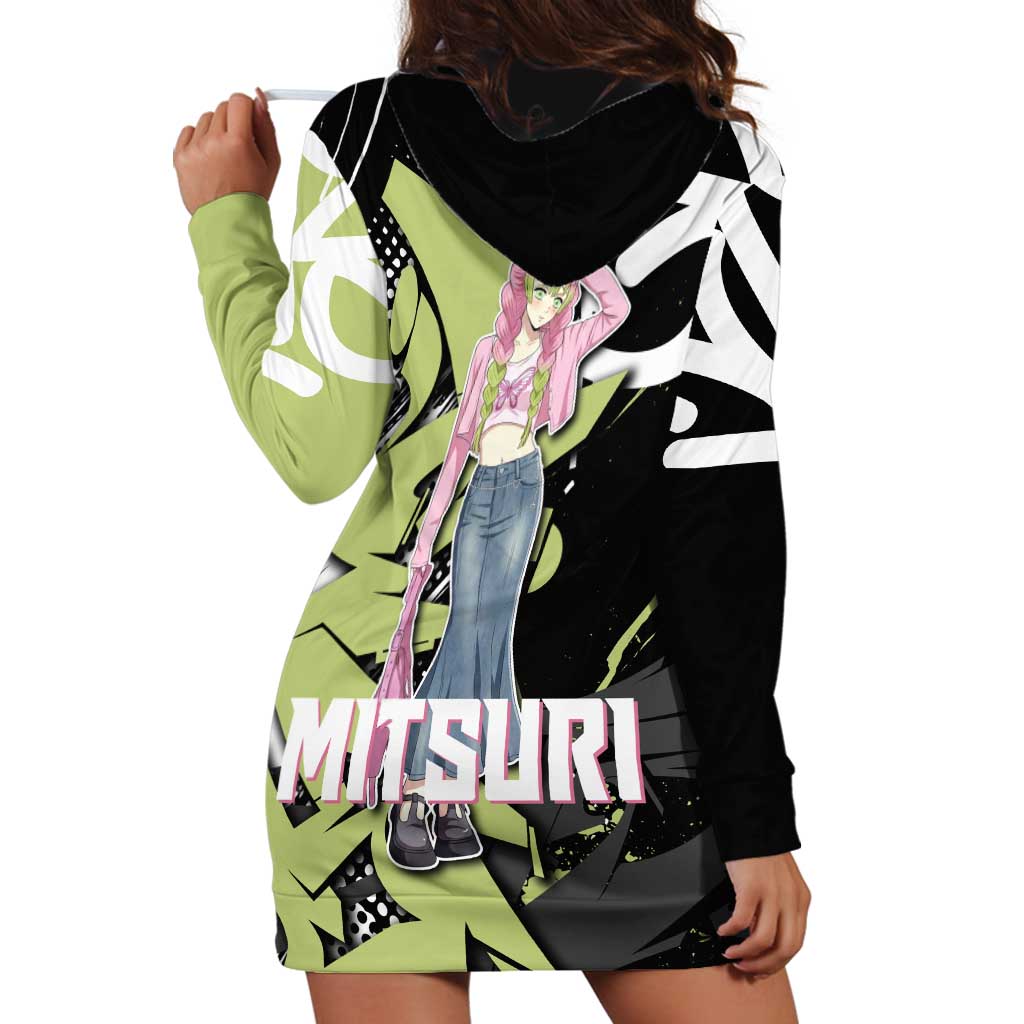 Mitsuri Kanroji Demon Slayer Hoodie Dress Green & Black Graffiti Anime