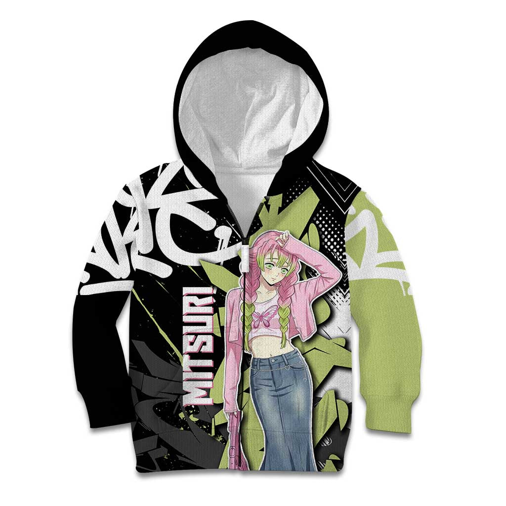 Mitsuri Kanroji Demon Slayer Kid Hoodie Green & Black Graffiti Anime
