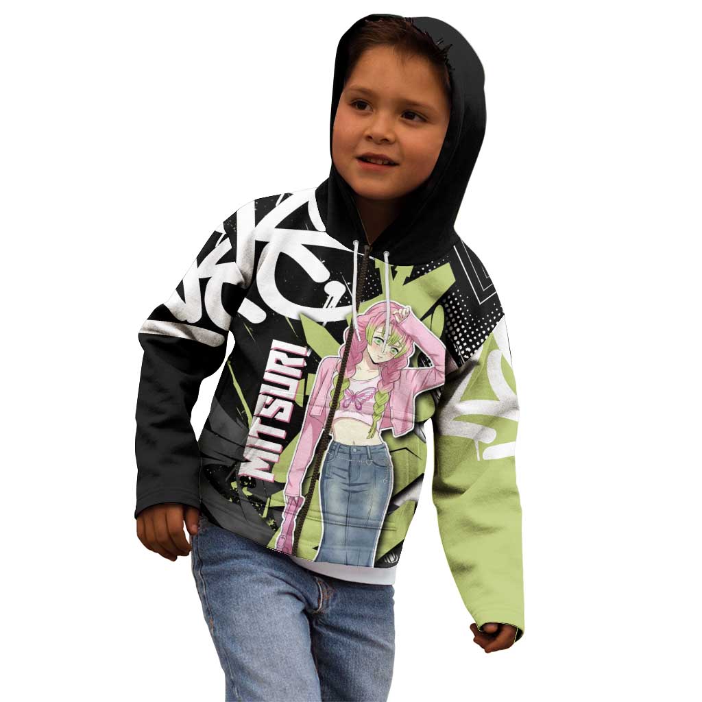 Mitsuri Kanroji Demon Slayer Kid Hoodie Green & Black Graffiti Anime