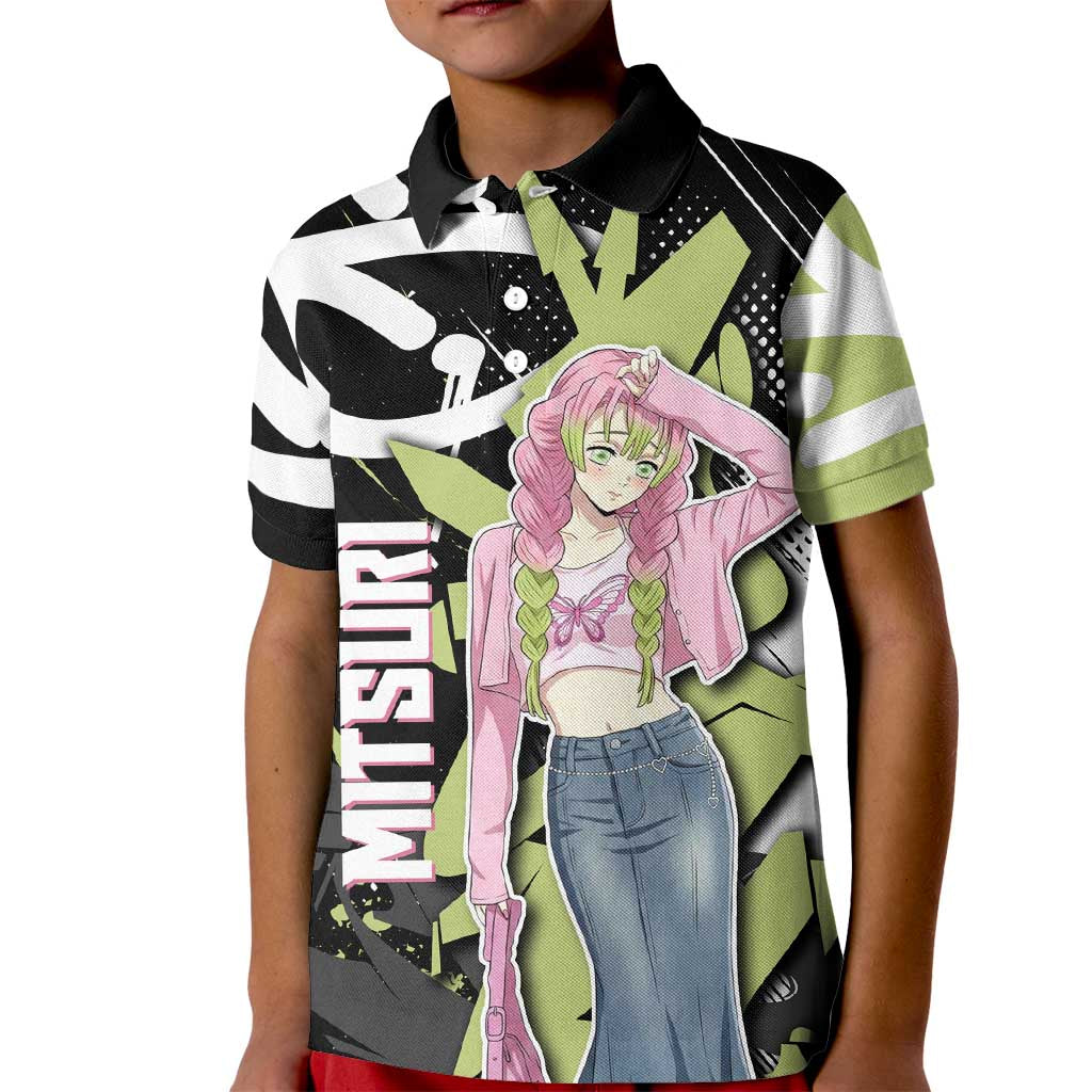 Mitsuri Kanroji Demon Slayer Kid Polo Shirt Green & Black Graffiti Anime
