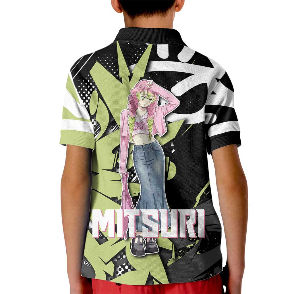 Mitsuri Kanroji Demon Slayer Kid Polo Shirt Green & Black Graffiti Anime