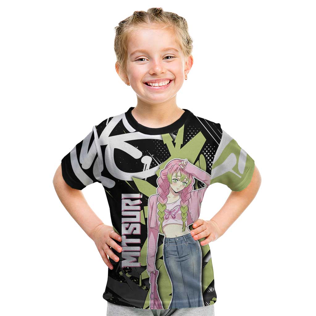 Mitsuri Kanroji Demon Slayer Kid T Shirt Green & Black Graffiti Anime