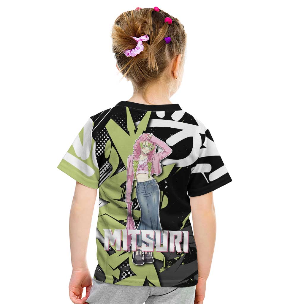 Mitsuri Kanroji Demon Slayer Kid T Shirt Green & Black Graffiti Anime