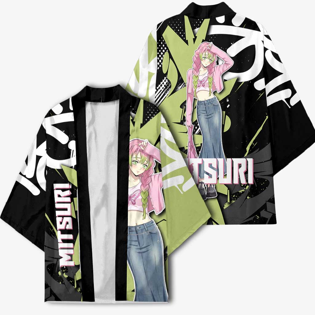 Mitsuri Kanroji Demon Slayer Kimono Green & Black Graffiti Anime