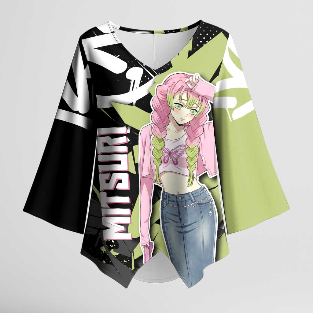Mitsuri Kanroji Demon Slayer Kimono Sleeve Blouse Green & Black Graffiti Anime