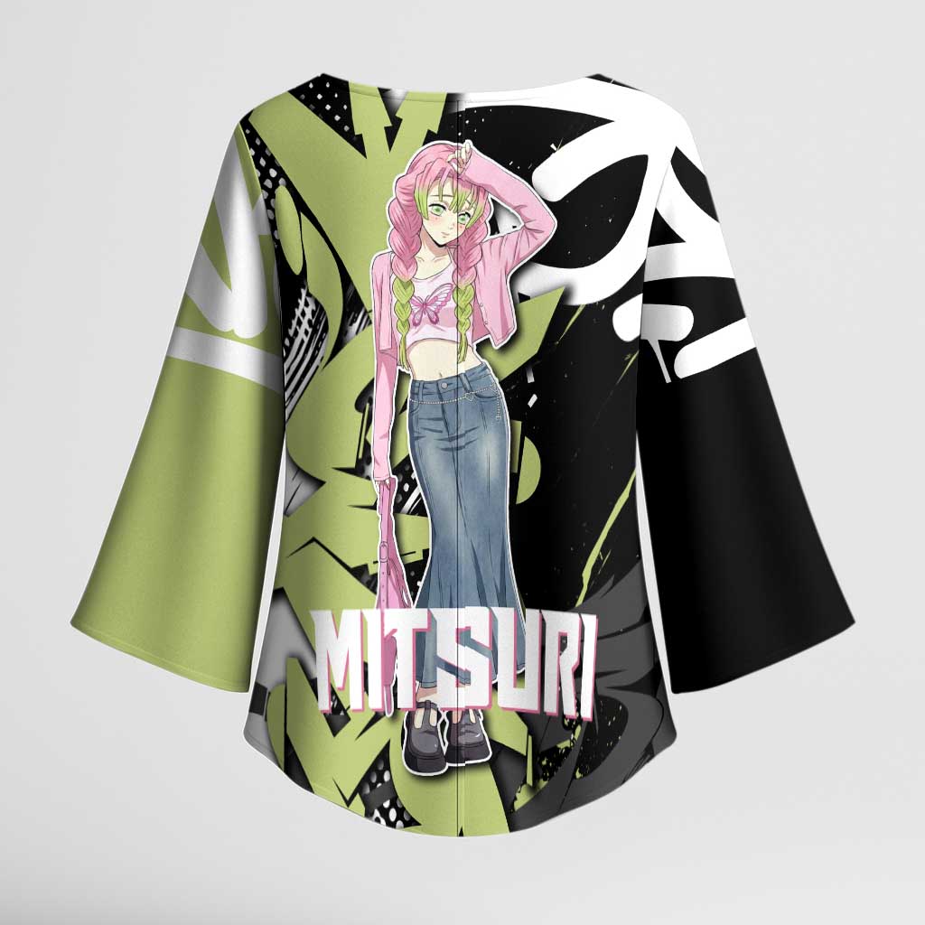 Mitsuri Kanroji Demon Slayer Kimono Sleeve Blouse Green & Black Graffiti Anime