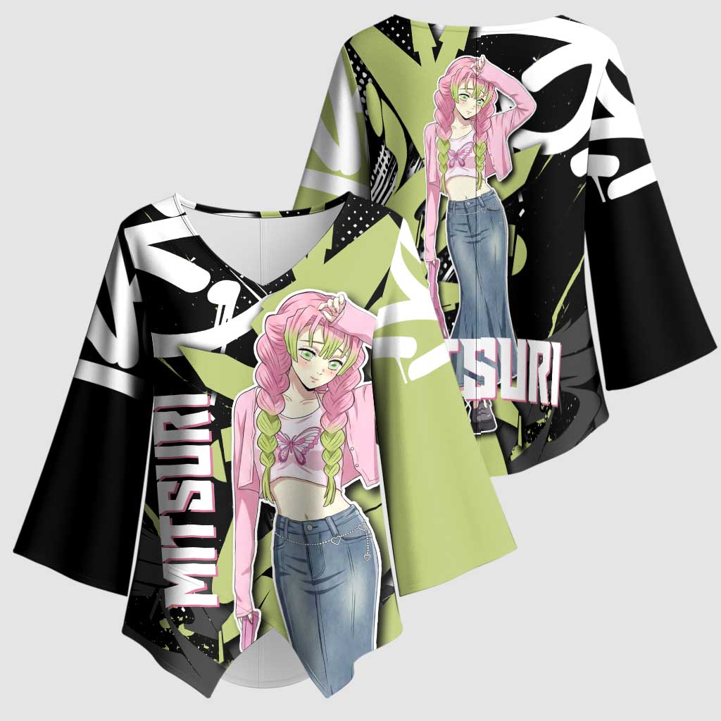 Mitsuri Kanroji Demon Slayer Kimono Sleeve Blouse Green & Black Graffiti Anime