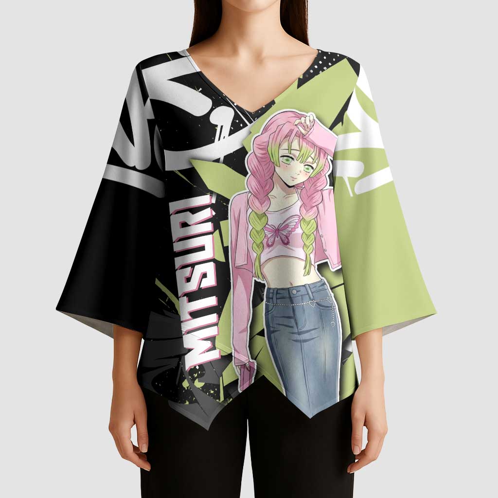 Mitsuri Kanroji Demon Slayer Kimono Sleeve Blouse Green & Black Graffiti Anime