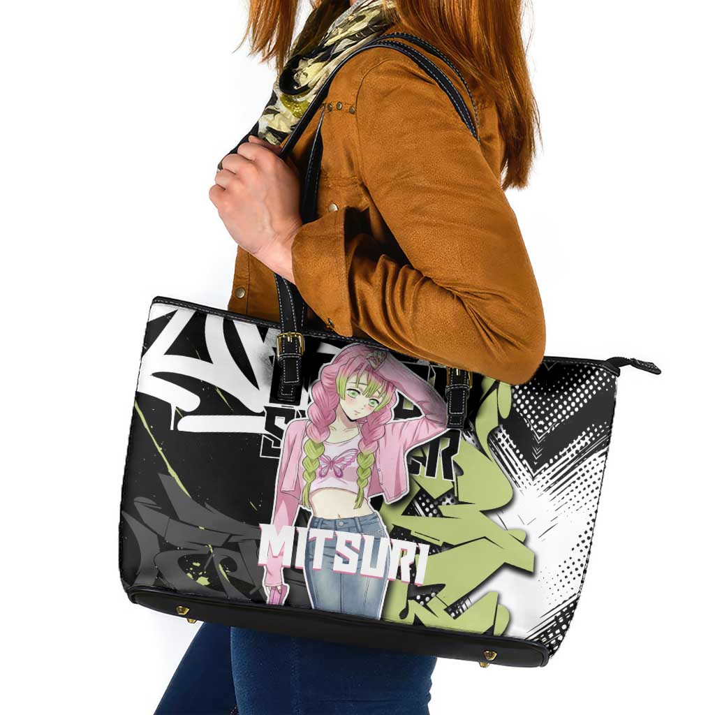 Mitsuri Kanroji Demon Slayer Leather Tote Bag Green & Black Graffiti Anime