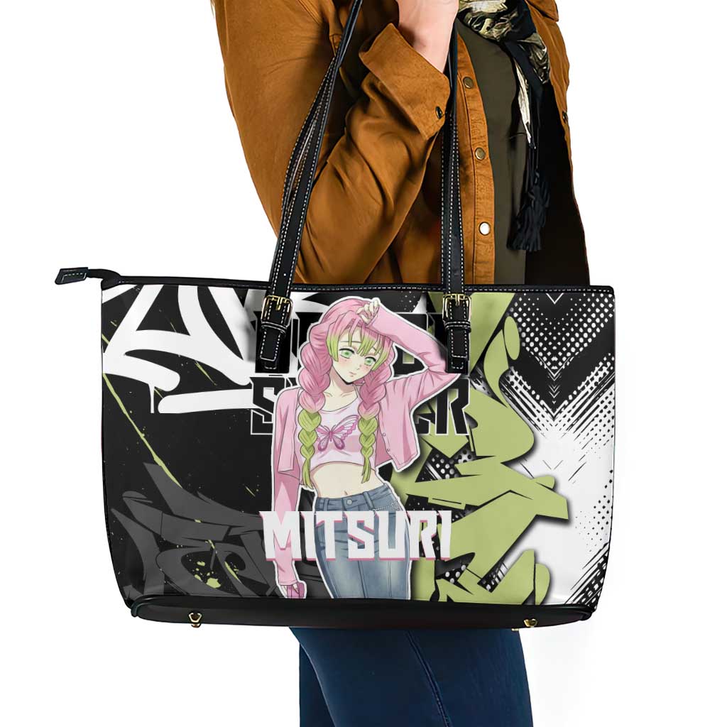 Mitsuri Kanroji Demon Slayer Leather Tote Bag Green & Black Graffiti Anime