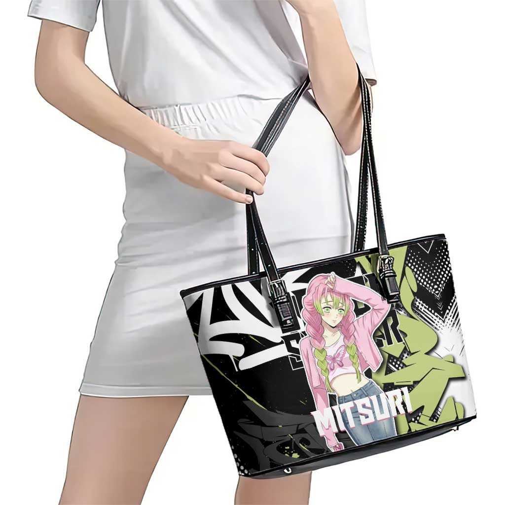 Mitsuri Kanroji Demon Slayer Leather Tote Bag Green & Black Graffiti Anime